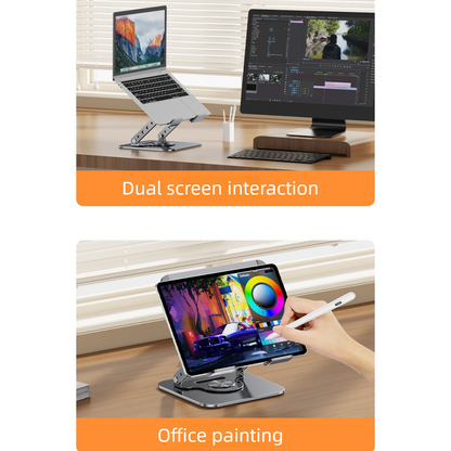 Rotatable Carbon Steel Laptop Stand, Dual-Axis Adjustable Foldable Cooling Riser, Fits Laptops Up to 17.3 Inches—Gray