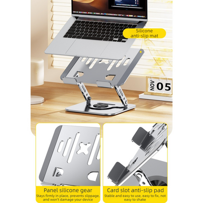Dual Bar Carbon Steel Laptop Stand, Hollow Cooling, Height-Adjustable, Foldable Riser, Fits Laptops Up to 18 IN—Silver