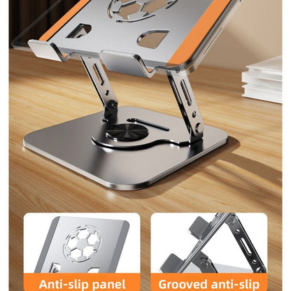 All-Metal Laptop Stand, Football-Shaped Hollow Cooling Dual-Bar Height-Adjustable Riser, Fits Laptops 10–17.3 IN – Gray
