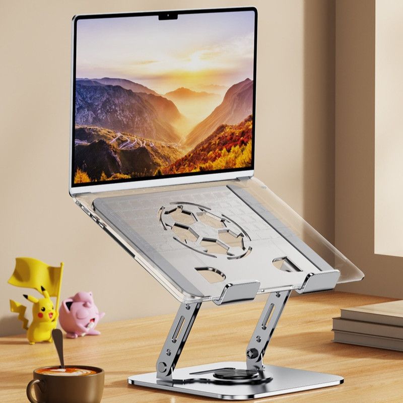 All-Metal Laptop Stand, Football-Shaped Hollow Cooling Dual-Bar Height-Adjustable Riser, Fits Laptops 10–17.3 IN – Pink
