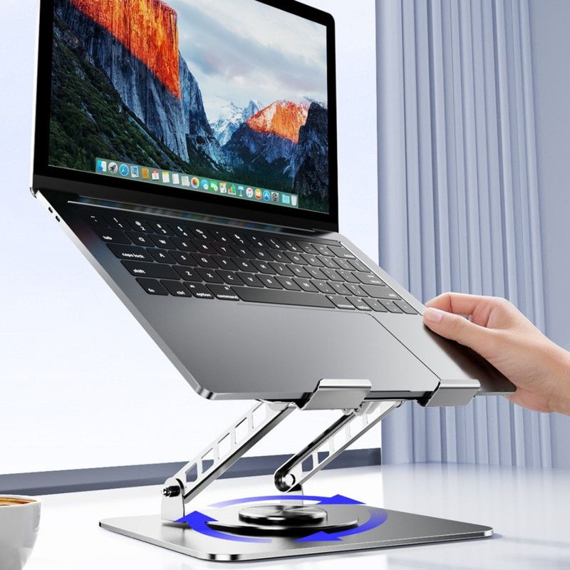 Dual Turbine Fan Cooling Metal Laptop Stand, Thick Dual Arms, Foldable, Height-Adjustable Riser—Gray
