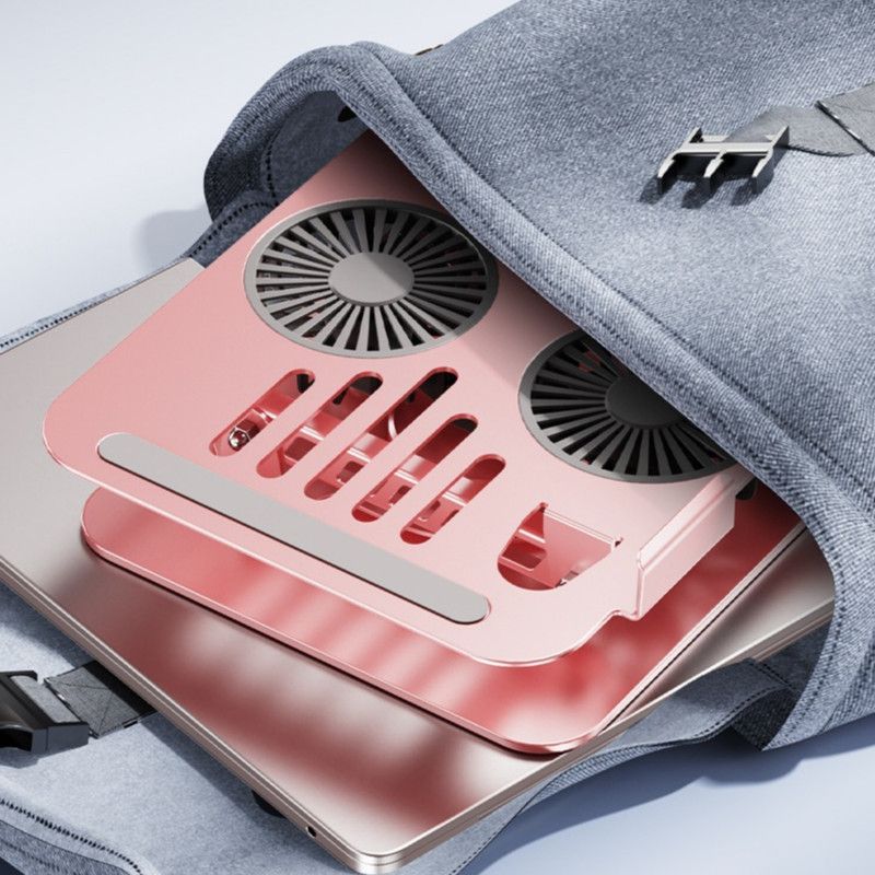 Dual Turbine Fan Cooling Metal Laptop Stand, Thick Dual Arms, Foldable, Height-Adjustable Riser—Gray
