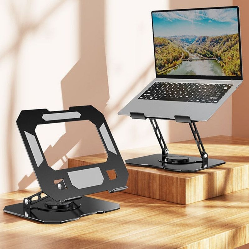 Thick Carbon Steel Laptop Stand, Large Hollow Cooling Dual-Bar Height-Adjustable Riser, Universal—Black