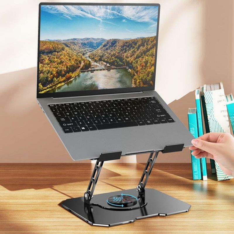 Thick Carbon Steel Laptop Stand, Large Hollow Cooling Dual-Bar Height-Adjustable Riser, Universal—Black
