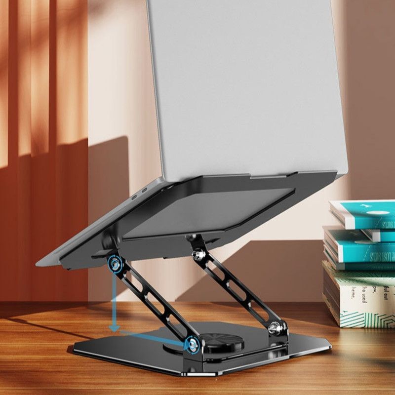 Thick Carbon Steel Laptop Stand, Large Hollow Cooling Dual-Bar Height-Adjustable Riser, Universal—Black