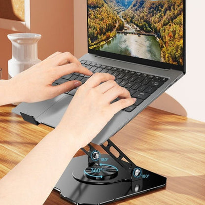 Thick Carbon Steel Laptop Stand, Large Hollow Cooling Dual-Bar Height-Adjustable Riser, Universal—Black