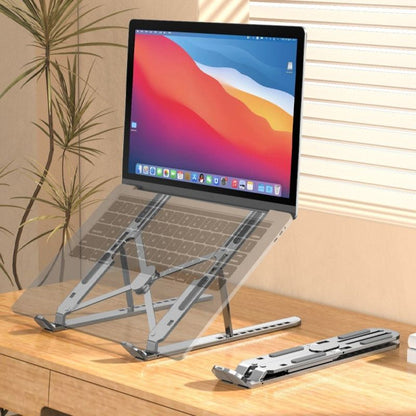 10-Gear Adjustable Aluminum Foldable Laptop Stand, Hollow Cooling Double Triangle Stable Riser—Black