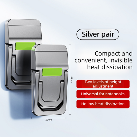 Invisible Mini Laptop Stand, 2-Height Ergonomic Cooling Riser, Portable and Foldable, 1 Pair Pack—Silver
