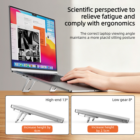 Invisible Mini Laptop Stand, 2-Height Ergonomic Cooling Riser, Portable and Foldable, 1 Pair Pack—Silver