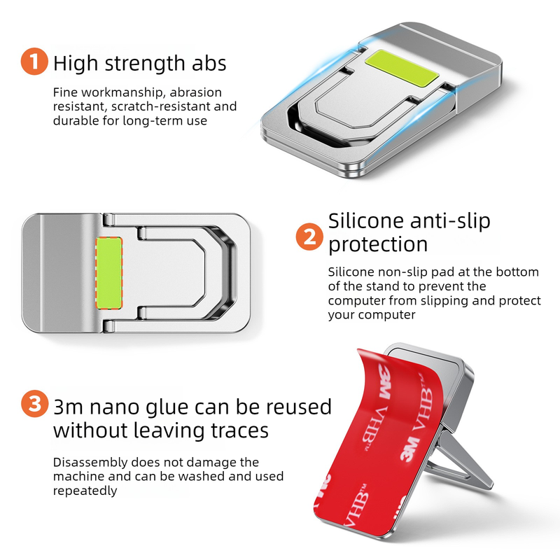 Invisible Mini Laptop Stand, 2-Height Ergonomic Cooling Riser, Portable and Foldable, 1 Pair Pack—Silver