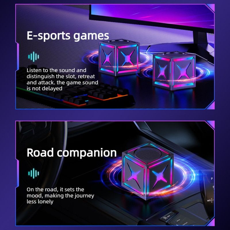 RGB Bluetooth 5.3 Speaker, Dual Speakers with 360° Surround Stereo Sound, FM Radio Included—Black