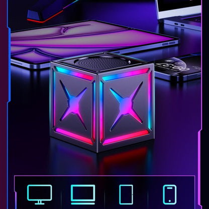 RGB Bluetooth 5.3 Speaker, Dual Speakers with 360° Surround Stereo Sound, FM Radio Included—Black