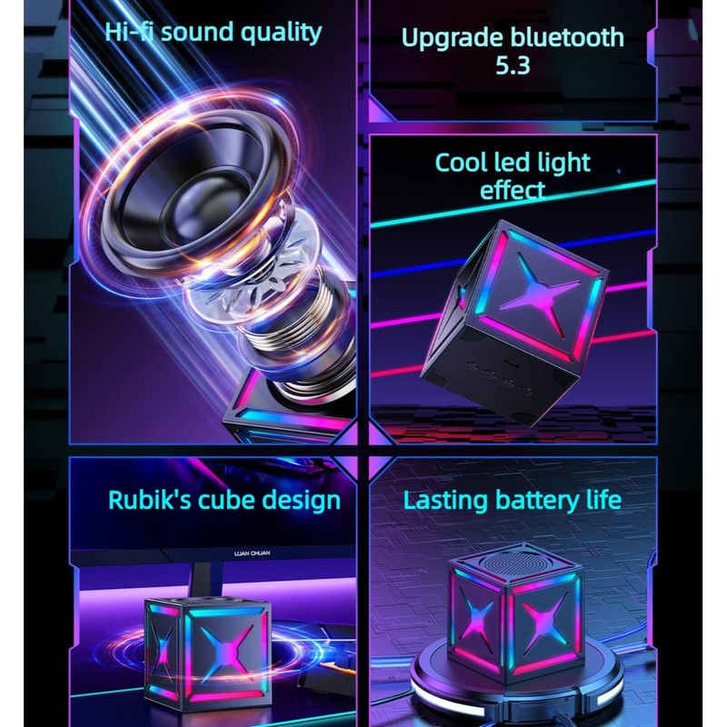 RGB Bluetooth 5.3 Speaker, Dual Speakers with 360° Surround Stereo Sound, FM Radio Included—Pink