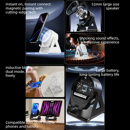 Dual-Mode Magnetic Induction Phone Stand Bluetooth Speaker, Rotatable Multifunctional Desktop Audio Speaker—White