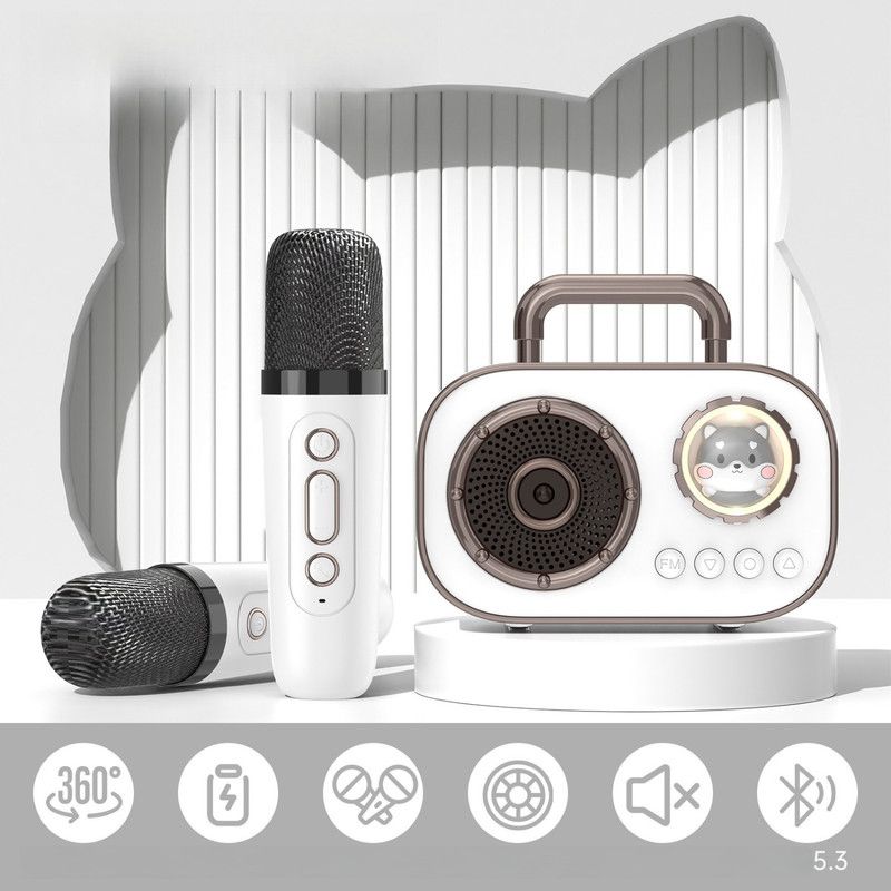 Dual Mic Karaoke Speaker, Portable Bluetooth Karaoke Audio Set, Family Wireless Microphone KTV Speaker—White