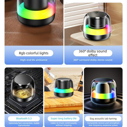 RGB Light Bluetooth 5.3 Speaker, Heavy Bass Portable TWS Interconnect Desktop TF Card Mini Audio Speaker—Black