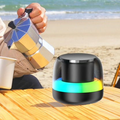 RGB Light Bluetooth 5.3 Speaker, Heavy Bass Portable TWS Interconnect Desktop TF Card Mini Audio Speaker—Black