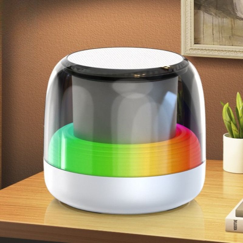 RGB Light Bluetooth 5.3 Speaker, Heavy Bass Portable TWS Interconnect Desktop TF Card Mini Audio Speaker—White