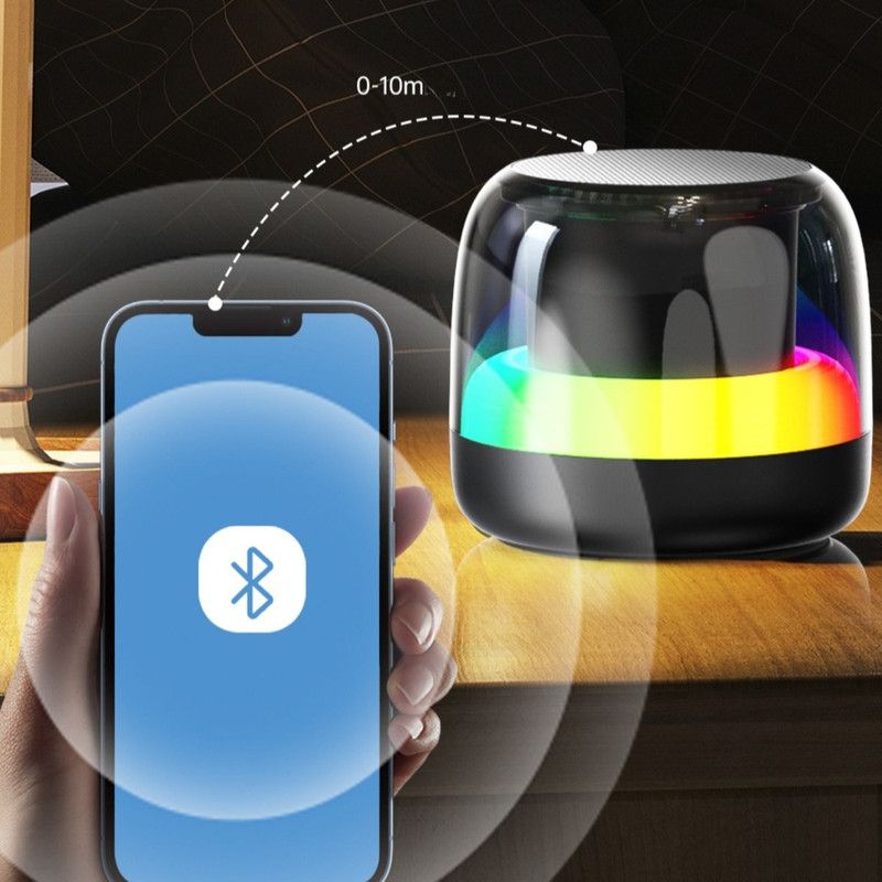 RGB Light Bluetooth 5.3 Speaker, Heavy Bass Portable TWS Interconnect Desktop TF Card Mini Audio Speaker—White