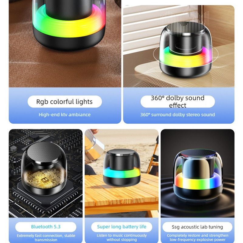 RGB Light Bluetooth 5.3 Speaker, Heavy Bass Portable TWS Interconnect Desktop TF Card Mini Audio Speaker—White