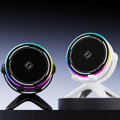 Bluetooth Speaker 2-in-1 Phone Stand, Dual-Mode RGB Ambient Light, Hi-Fi Stereo Audio—Black