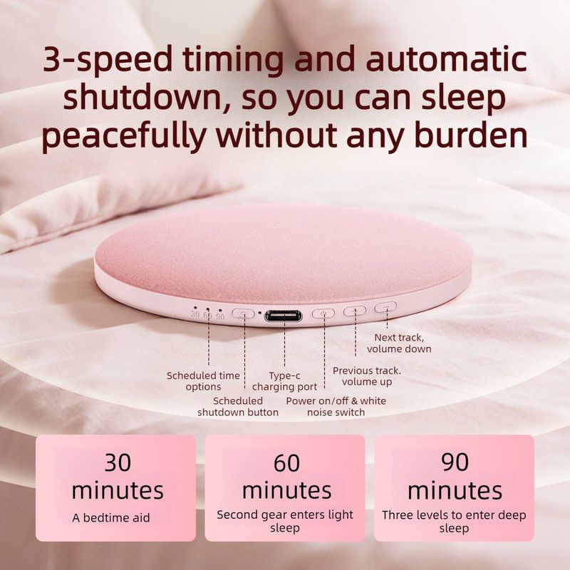 Ultra-Thin Bedside Bluetooth Speaker, White Noise Sleep Aid Speaker with 3-Step Timer—Pink