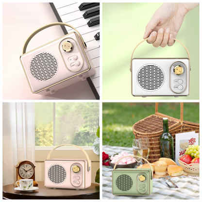 Retro Portable Bluetooth 5.0 Speaker, Mini 360° Surround Stereo Desktop Gift Audio Speaker - Pink