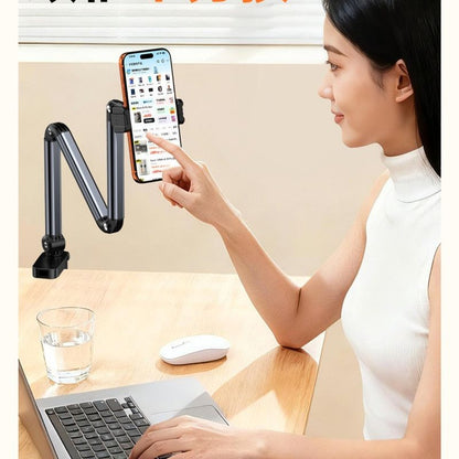 Aluminum Alloy Cantilever Phone Mount, Clamp Lazy Stand For Desk & Bed, Foldable Holder