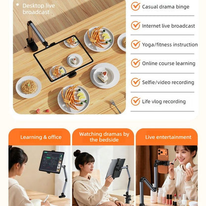 Aluminum Alloy Cantilever Phone Mount, Clamp Lazy Stand For Desk & Bed, Foldable Holder