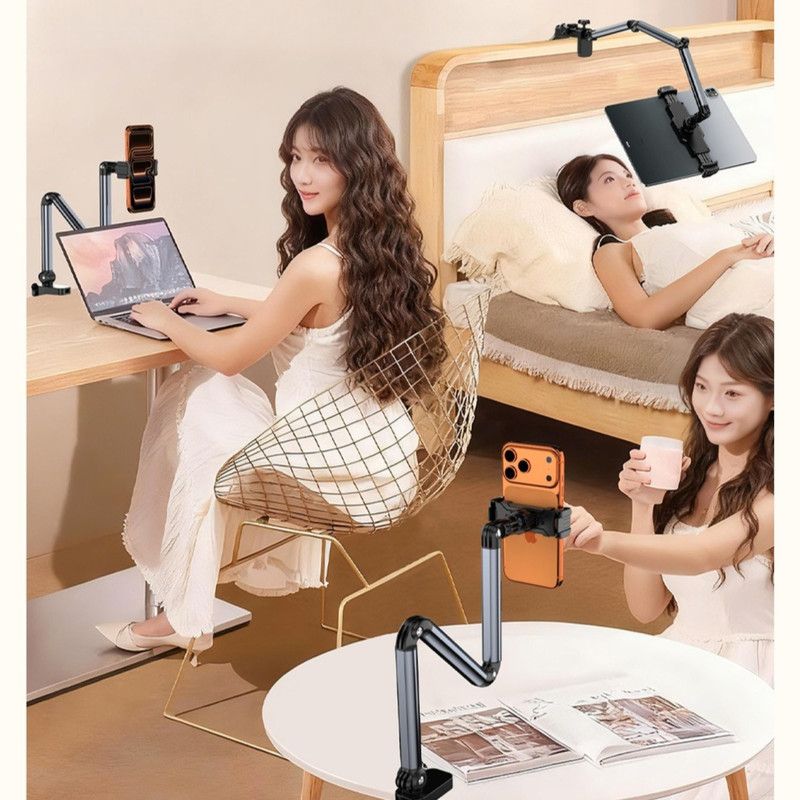 Aluminum Alloy Cantilever Phone Mount, Clamp Lazy Stand For Desk & Bed, Foldable Holder