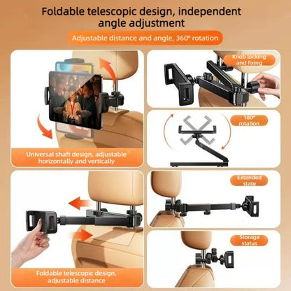 Car Back Seat Headrest Mount, Retractable Foldable Phone & Tablet 2-in-1 Holder For Vehicle Rear Seat