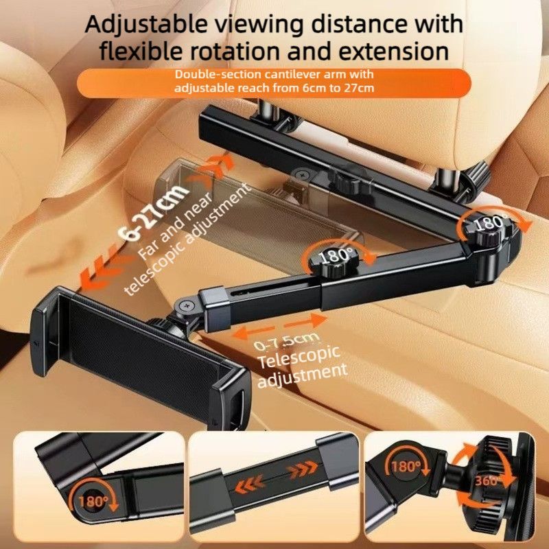 Car Back Seat Headrest Mount, Retractable Foldable Phone & Tablet 2-in-1 Holder For Vehicle Rear Seat