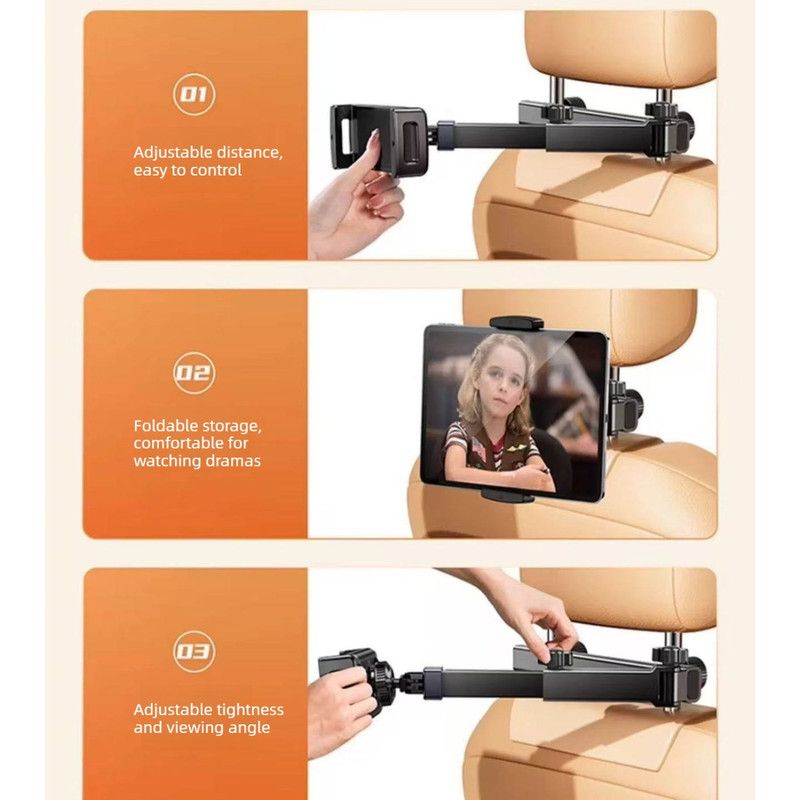 Car Back Seat Headrest Mount, Retractable Foldable Phone & Tablet 2-in-1 Holder For Vehicle Rear Seat