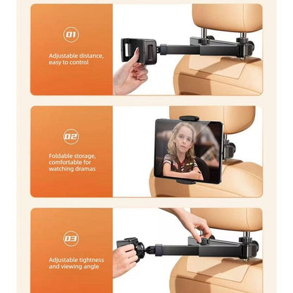 Car Back Seat Headrest Mount, Retractable Foldable Phone & Tablet 2-in-1 Holder For Vehicle Rear Seat