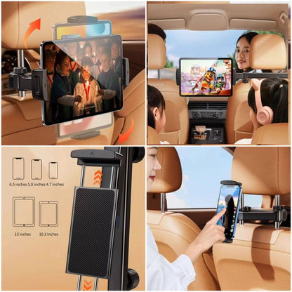 Car Back Seat Headrest Mount, Retractable Foldable Phone & Tablet 2-in-1 Holder For Vehicle Rear Seat