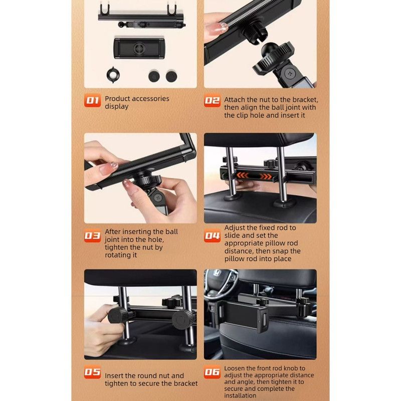 Car Back Seat Headrest Mount, Retractable Foldable Phone & Tablet 2-in-1 Holder For Vehicle Rear Seat