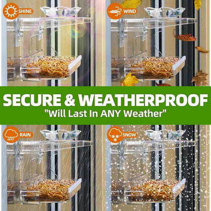 Window Bird Feeder with Non-Marking Self-Adhesive Hooks, Clear and Transparent, Outdoor Wild Bird Watching Gift, Garden Decor