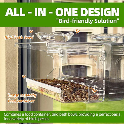 Window Bird Feeder with Non-Marking Self-Adhesive Hooks, Clear and Transparent, Outdoor Wild Bird Watching Gift, Garden Decor