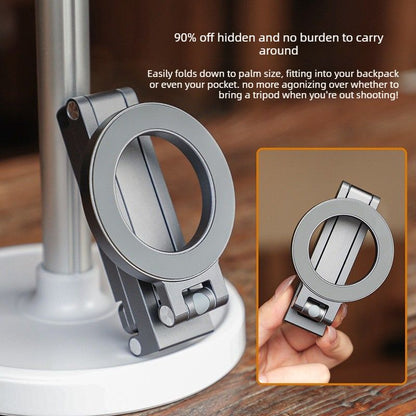 Multi-Axis Foldable Magnetic Phone Tripod Portable Travel MagSafe Compatible Cell Phone Desktop Mount Adjustable Angle Stand