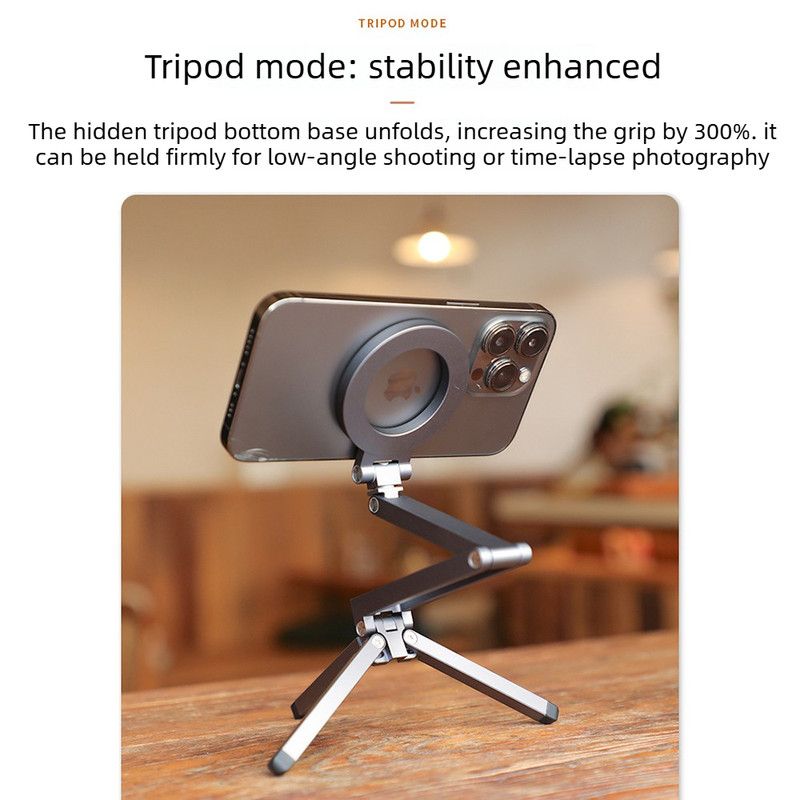 Multi-Axis Foldable Magnetic Phone Tripod Portable Travel MagSafe Compatible Cell Phone Desktop Mount Adjustable Angle Stand
