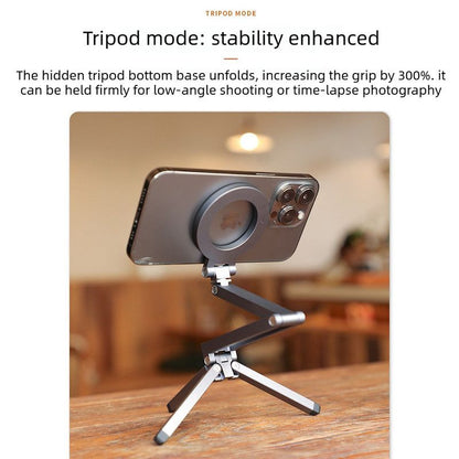 Multi-Axis Foldable Magnetic Phone Tripod Portable Travel MagSafe Compatible Cell Phone Desktop Mount Adjustable Angle Stand