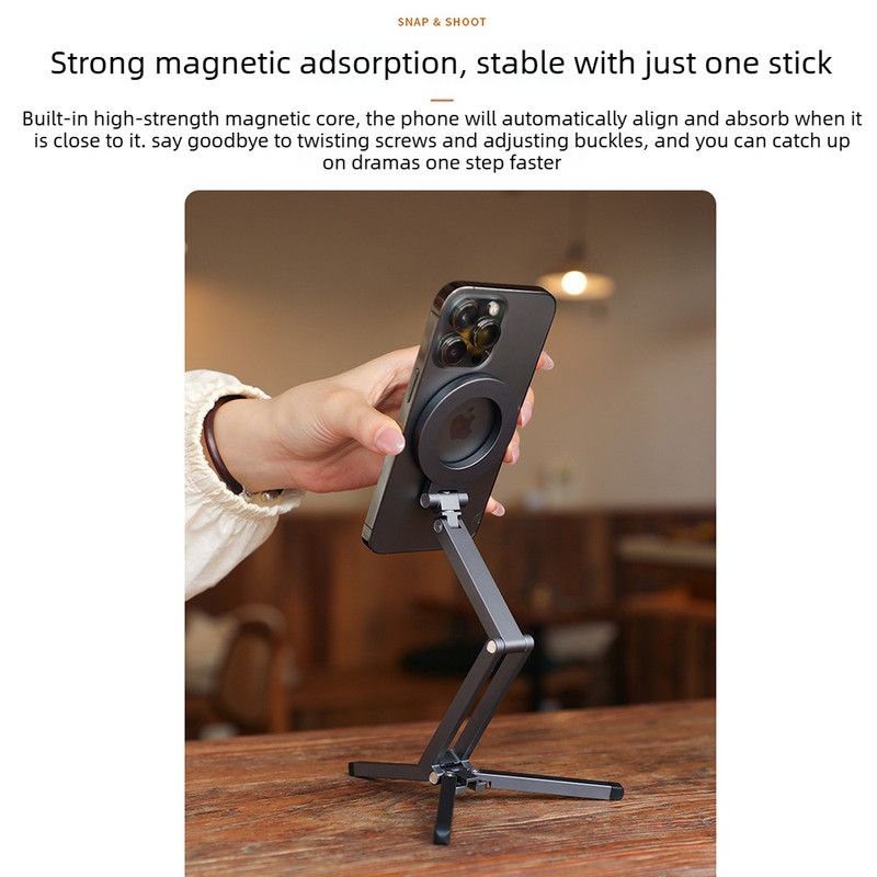 Multi-Axis Foldable Magnetic Phone Tripod Portable Travel MagSafe Compatible Cell Phone Desktop Mount Adjustable Angle Stand