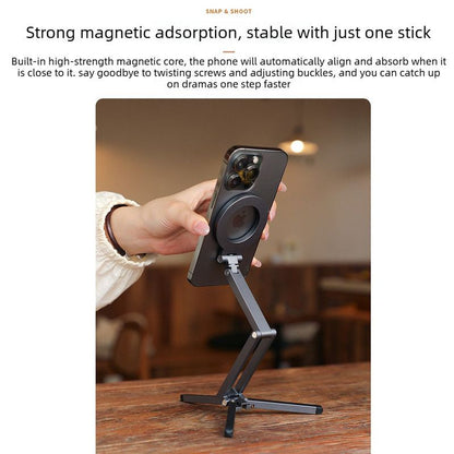 Multi-Axis Foldable Magnetic Phone Tripod Portable Travel MagSafe Compatible Cell Phone Desktop Mount Adjustable Angle Stand