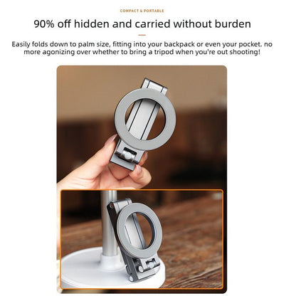 Multi-Axis Foldable Magnetic Phone Tripod Portable Travel MagSafe Compatible Cell Phone Desktop Mount Adjustable Angle Stand