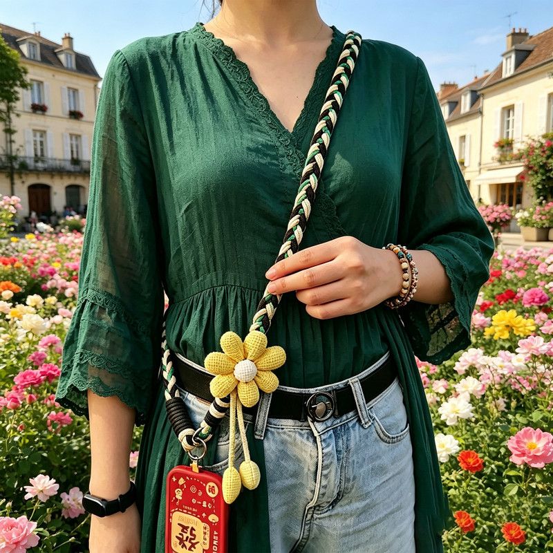 1PC Crossbody Phone Strap, Adjustable Anti-Theft Phone Lanyard, Unisex, Essential for Travel,Black and green