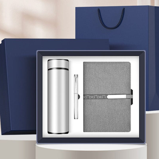 Corporate Gift Set Insulated Water Bottle Notebook Pen, Business Executive Office Gift Box Set-gray