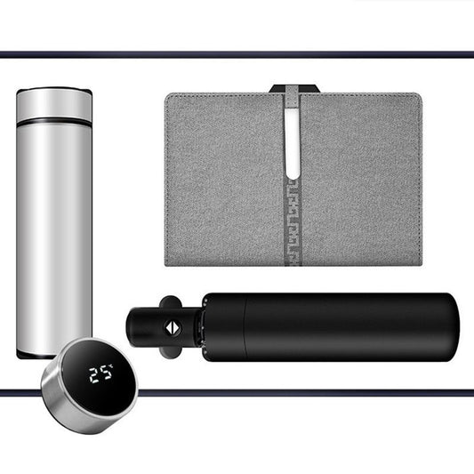 Luxury Corporate Gift Set Temperature Display Bottle Auto Umbrella Notebook, Premium Business Office Gift Hamper, All Weather Practical Employee Client Present-gray