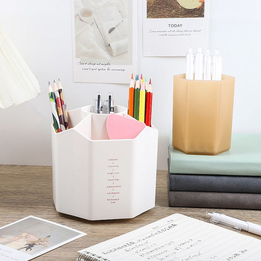 1pc 360 Rotating Plastic Desk Pen Organizer ， Dual-Purpose Art Supply Pencil Cup for Office, School, Home