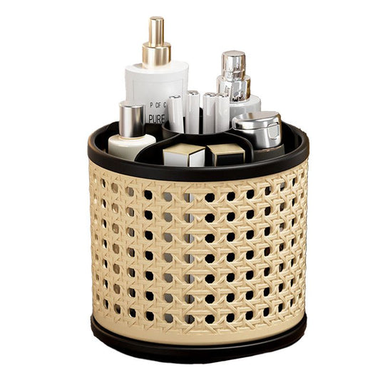 Mid-Century Vintage Makeup Organizer, Desktop Pen Holder, Rotating Storage Rack, Large Capacity, Multi-Compartment, Thickened Plastic Storage Bin