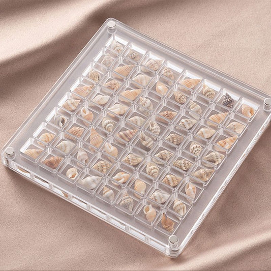 Acrylic Magnetic Seashell Display Box,Clear Sea Shell Display Box,Beach Magnet Storage Organizer Case for Seashell Diamond Beads,64 Grids,Transparent,1 Pack